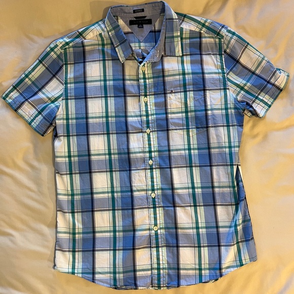 Tommy Hilfiger Blue and Green Plaid Button Down Shirt Size XL - Picture 3 of 11